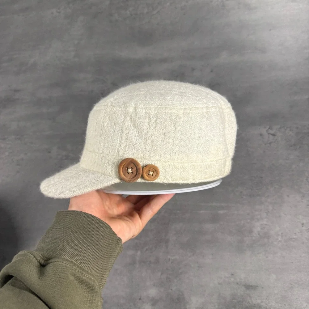 Vintage‎ Newsboy Cap Women WhiteIvory Knit Wooden Button Baker Boy Cadet Hat